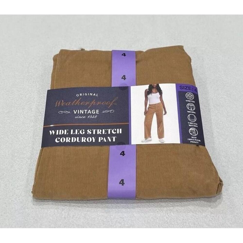 Weatherproof Vintage Women's Wide-Leg Stretch Corduroy Pants, Tan, Size 4 J9